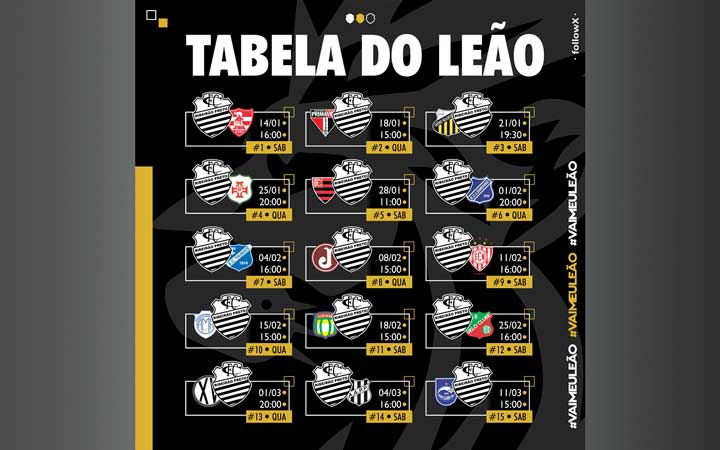 A Federação Paulista de Futebol desmembrou os jogos da série A2 do paulista 2023. Confira na imagem todos os jogos do Leão do Norte.