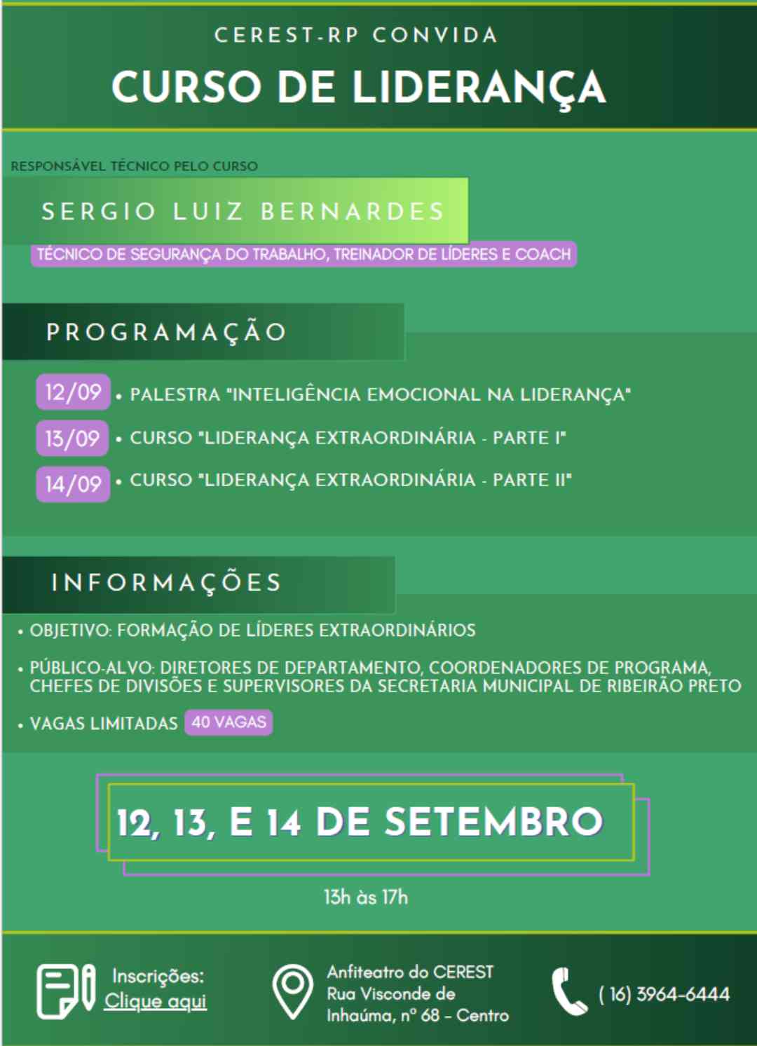 Evento acontece nos dias 12, 13 e 14 de setembro; inscrições poderão ser feitas pela internet