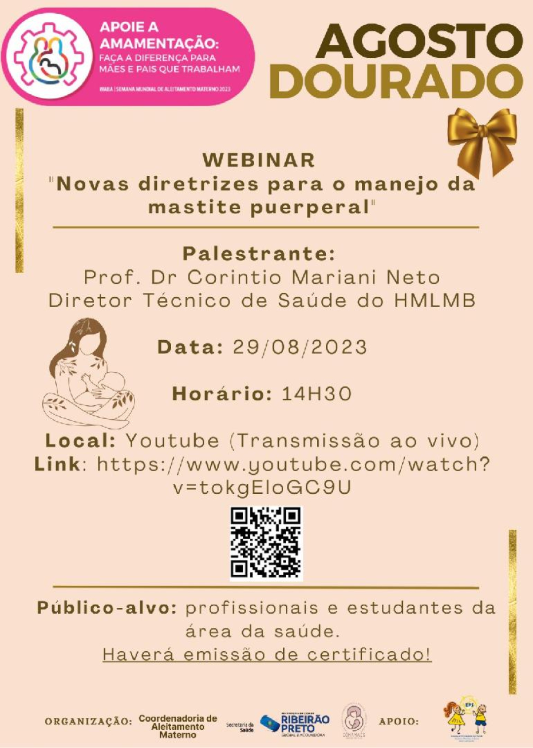 Evento direcionado aos profissionais de saúde da rede e interessados no assunto, acontece na terça-feira, dia 29 de agosto, com transmissão via YouTube