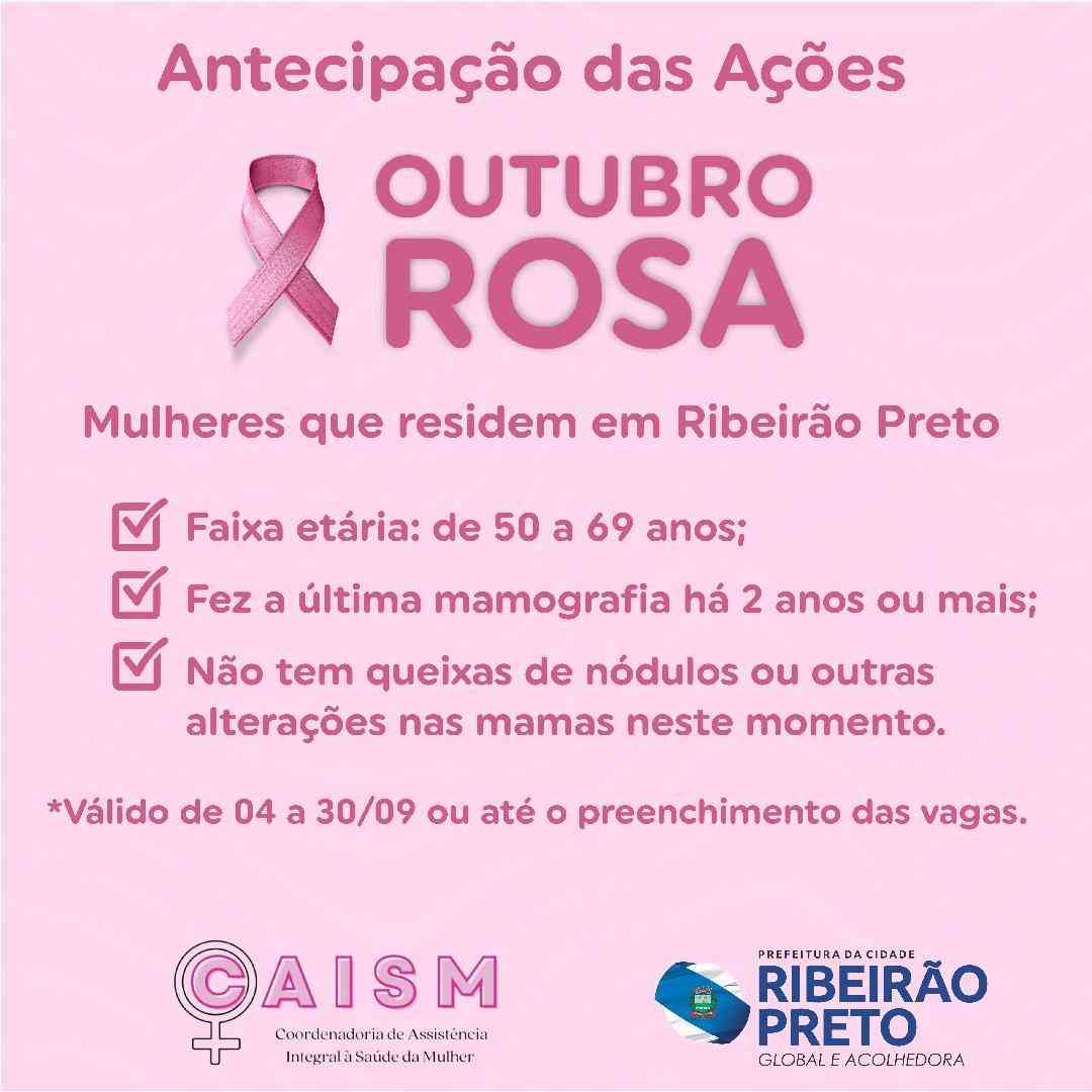 Ação faz parte da campanha Outubro Rosa de conscientização para o Controle do Câncer de Mama e do Colo do Útero, que terá início no próximo mês