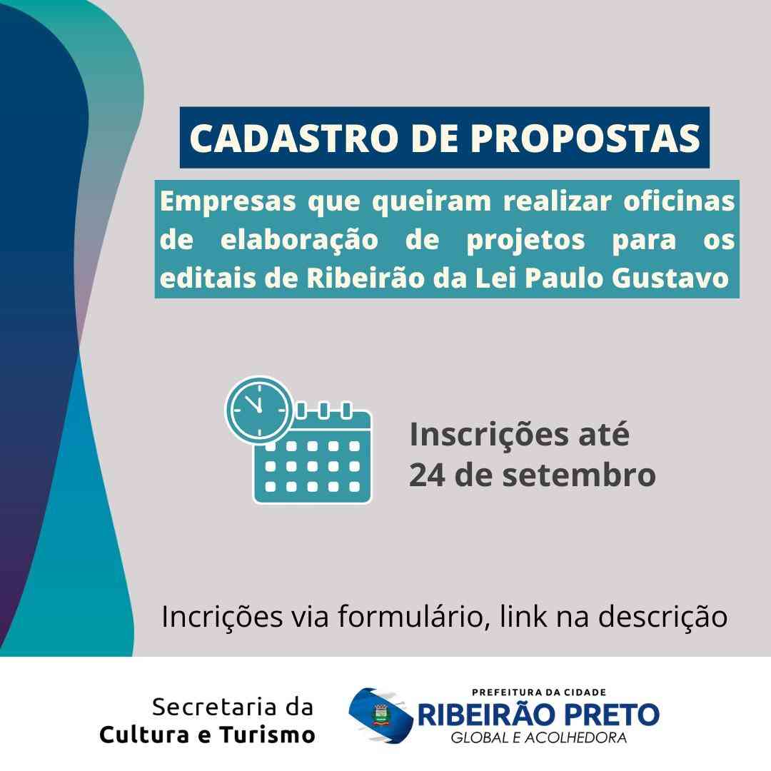 Inscrições acontecem de 18 a 24 de setembro e devem ser feitas pelo site da Secretaria de Cultura e Turismo de Ribeirão Preto