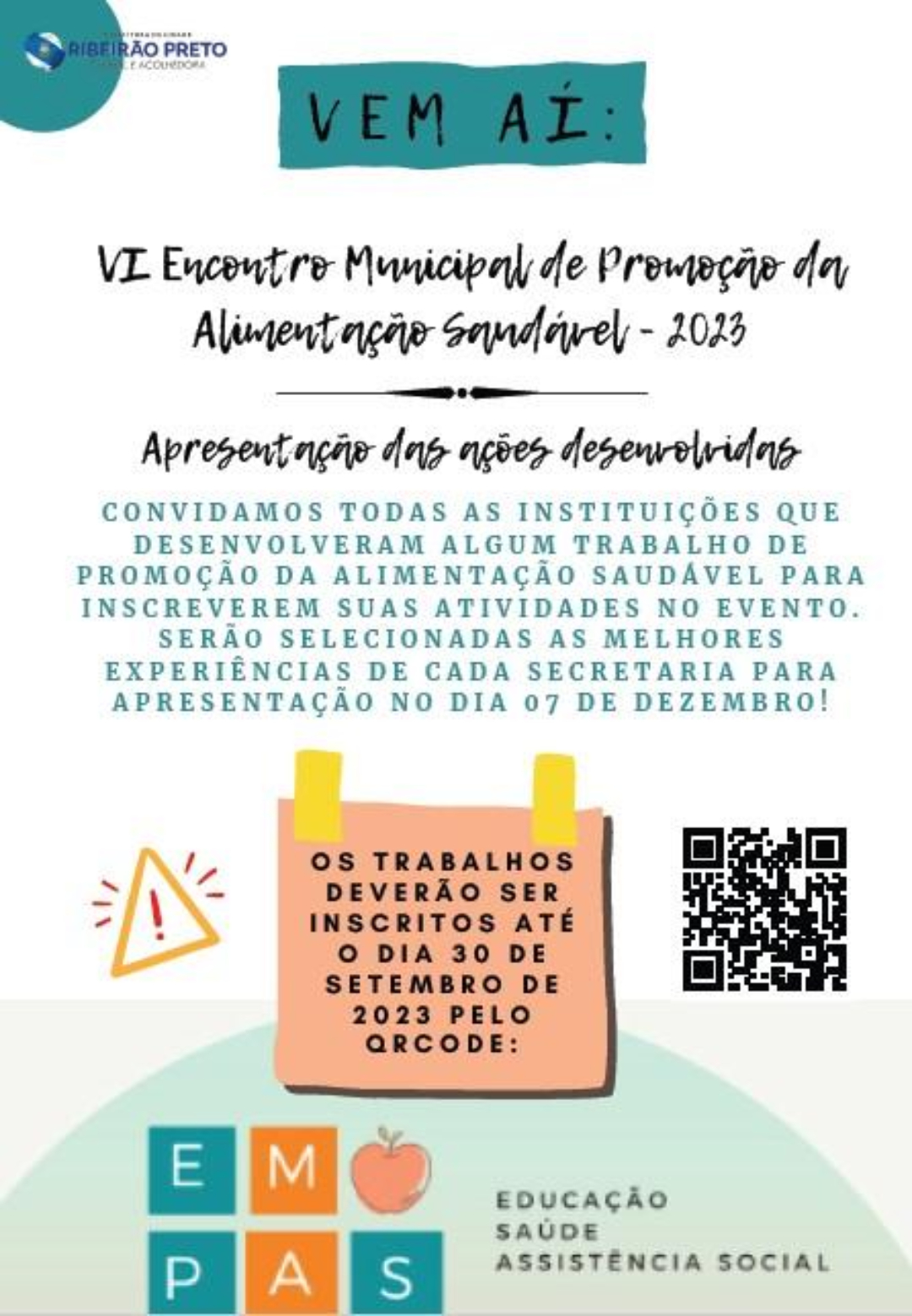 Inscrições para o VI Encontro Municipal de Promoção da Alimentação Saudável foram prorrogadas