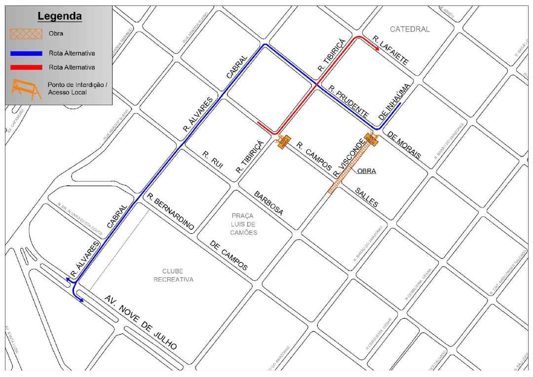 Bloqueio ocorrerá a partir do cruzamento da via com a rua Prudente de Morais até a rua Campos Sales