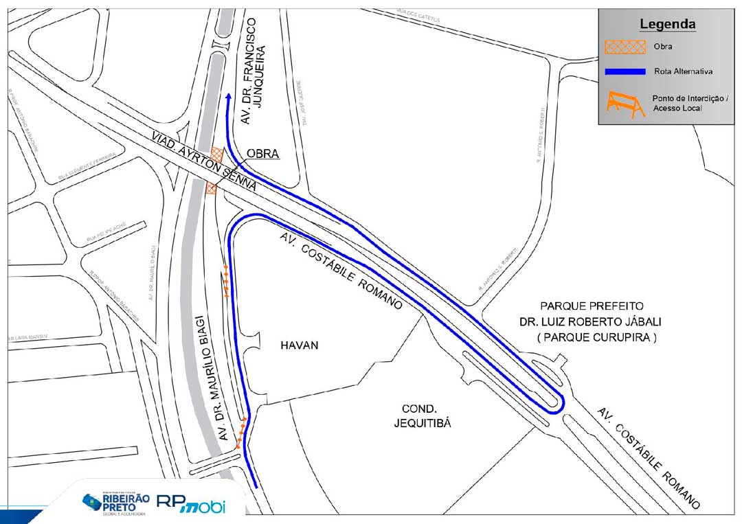 Bloqueio ocorrerá por dois dias para andamento das obras do corredor da avenida Costábile Romano