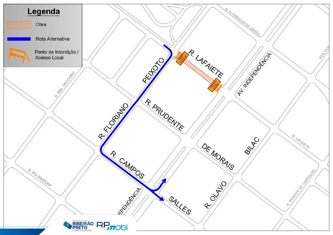 Acesso à avenida Independência a partir da rua Lafaiete será interditado na segunda-feira, dia 27