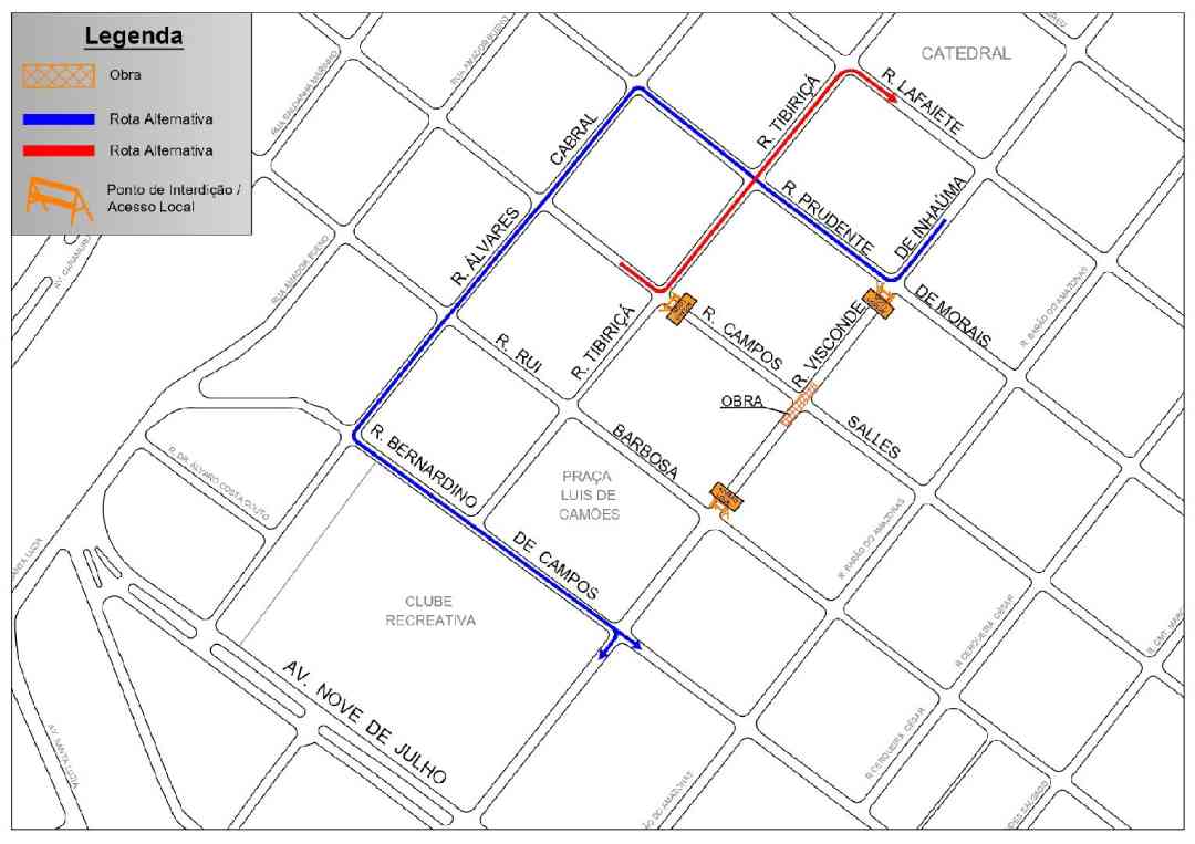 Cruzamento da Visconde de Inhaúma com a Campos Sales será interditado na terça-feira