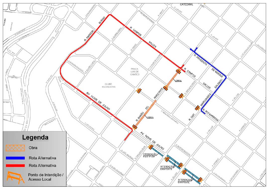 Rua Barão do Amazonas terá dois trechos interditados a partir de segunda-feira, dia 15