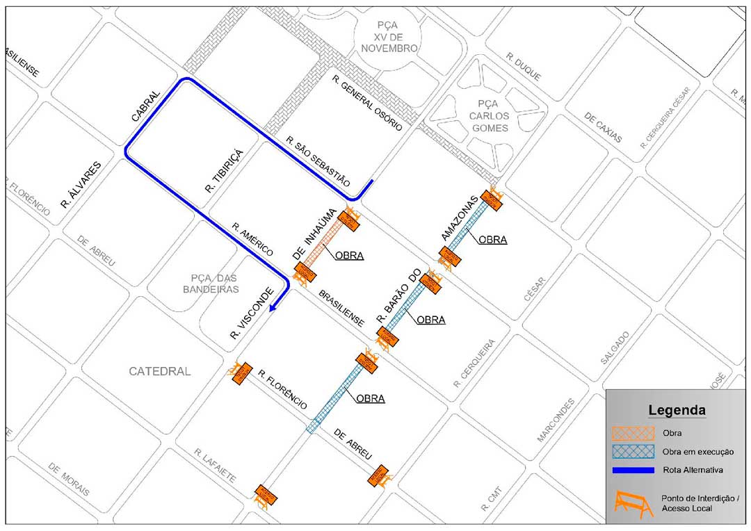 Trecho da rua Visconde de Inhaúma próximo à praça das Bandeiras será interditado na segunda-feira, 11
