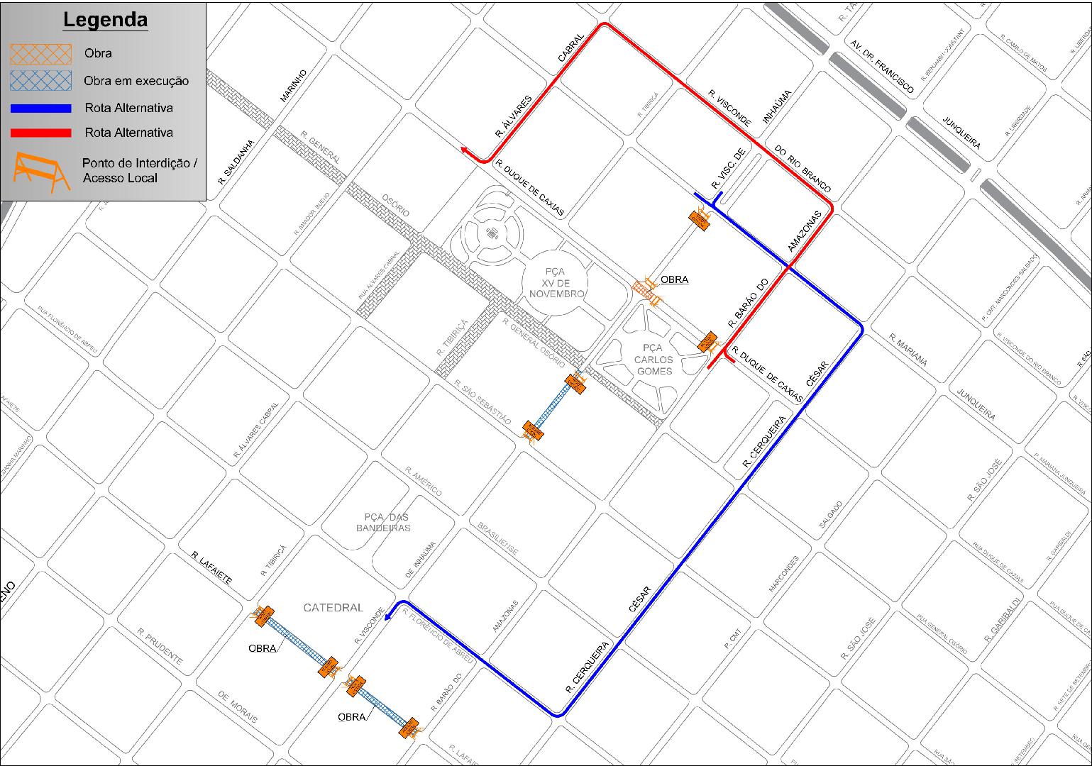 Cruzamento da rua Duque de Caxias com a rua Visconde de Inhaúma será interditado nesta sexta-feira