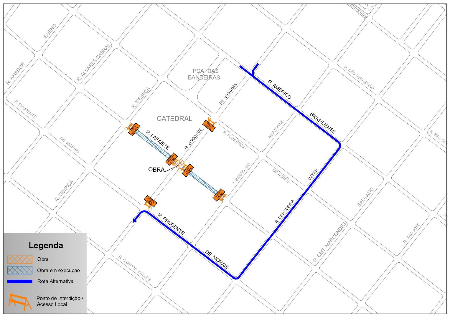 Cruzamento da rua Lafaiete com a rua Visconde de Inhaúma será interditado nesta quarta-feira