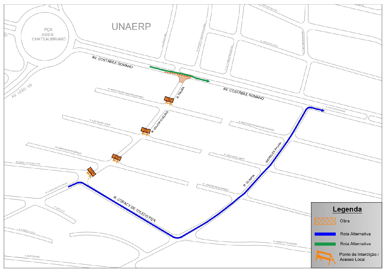 Trecho de rua de acesso para a avenida Costábile Romano será interditada nesta terça-feira, dia 9