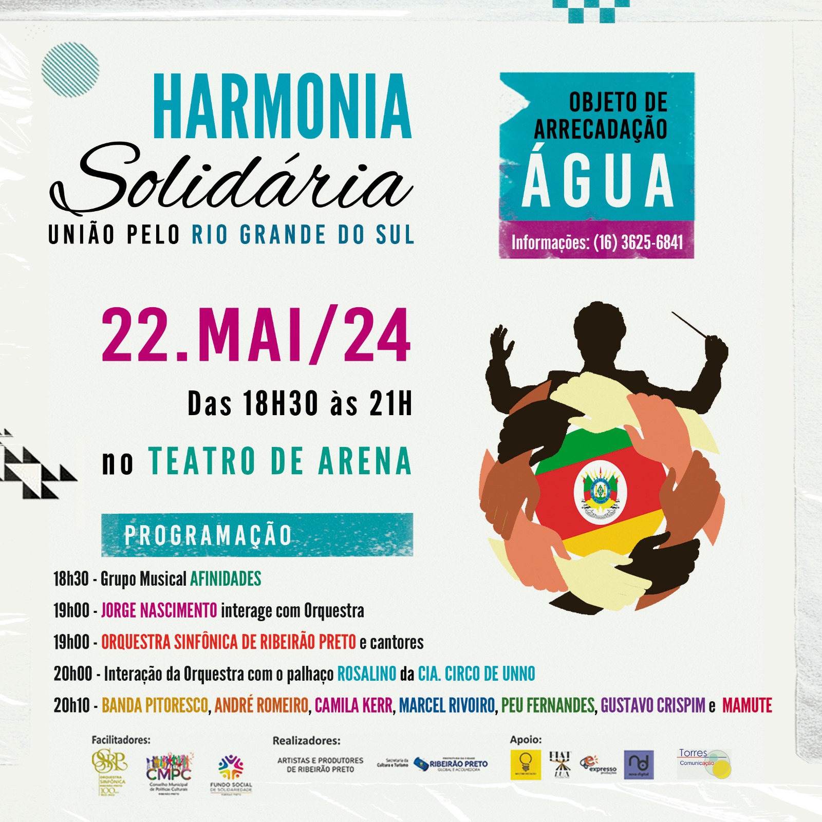 Artistas e Produtores culturais de Ribeirão Preto promovem show, nesta quarta-feira, no Teatro de Arena em solidariedade ao povo gaúcho