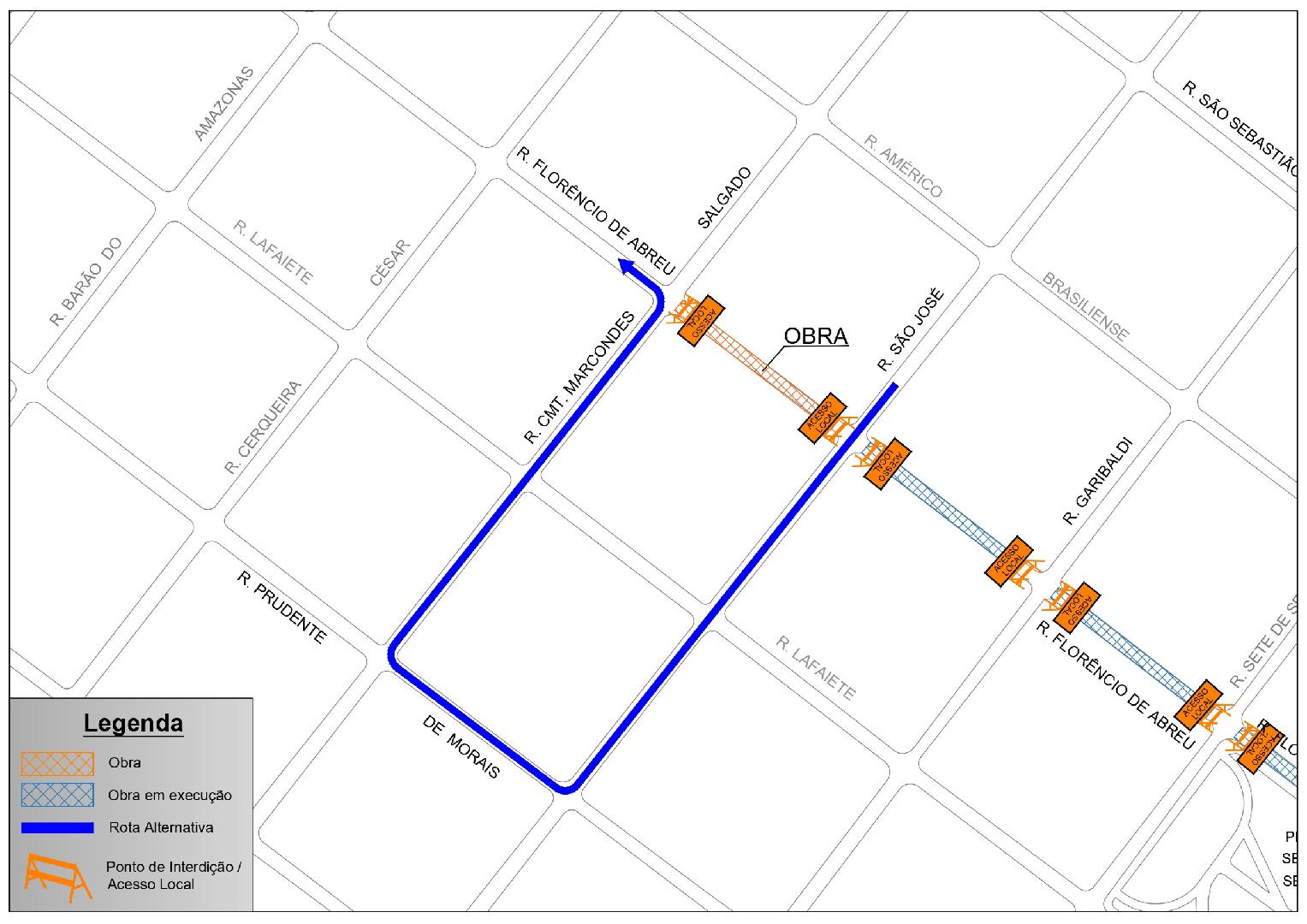 Rua Florêncio de Abreu terá novo trecho interditado na terça-feira