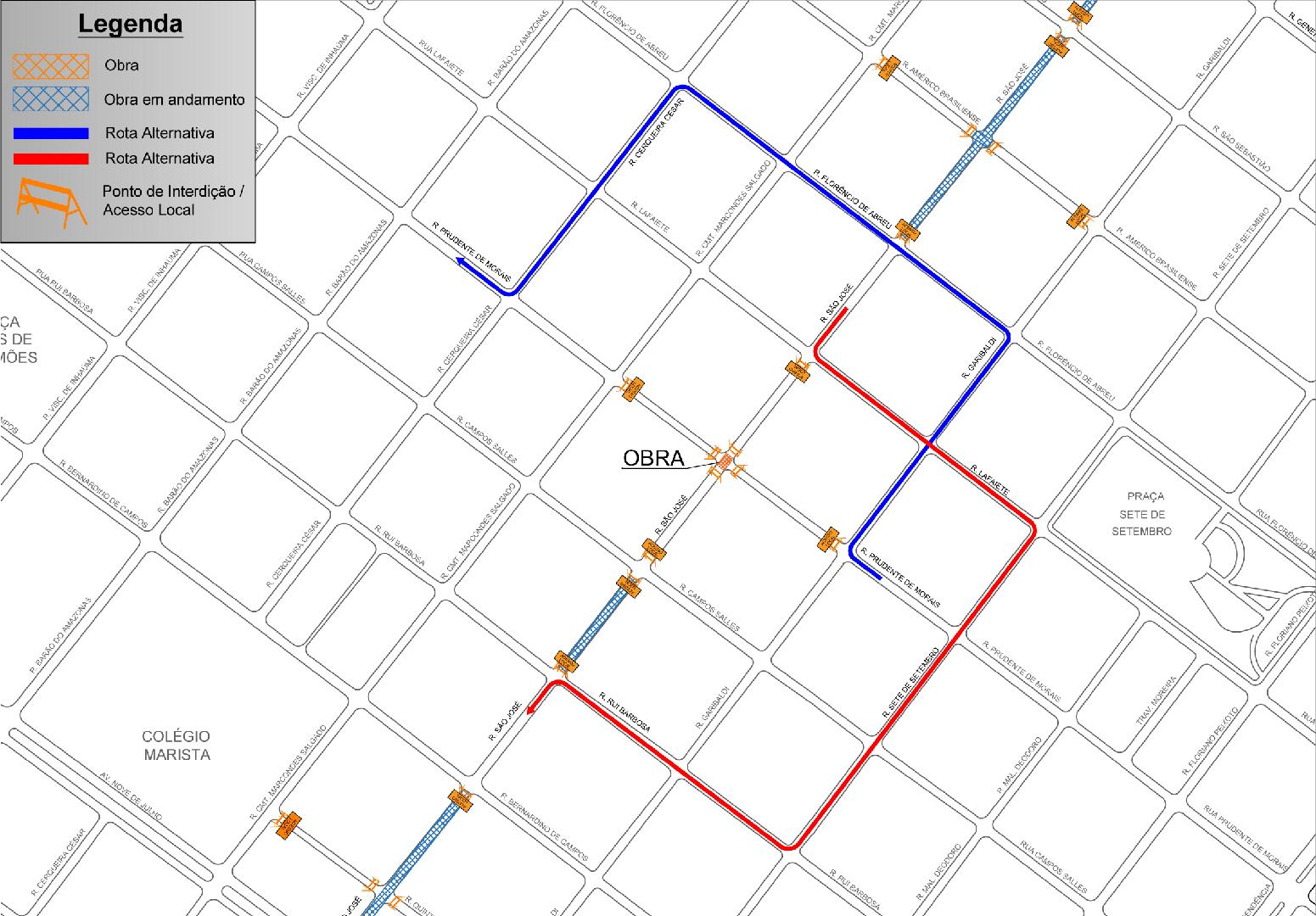 Cruzamento da rua São José com a rua Prudente de Morais será interditado neste feriado