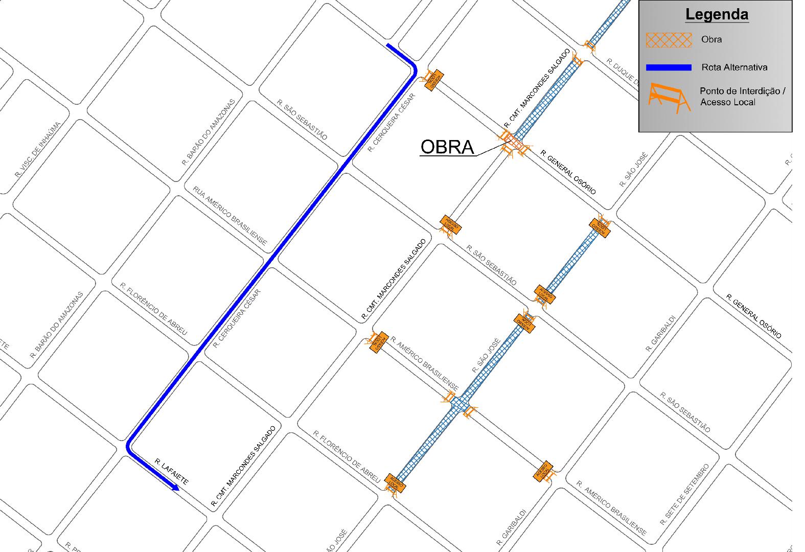 Interdição total da rua São José, entre a rua Quintino Bocaiúva e avenida Nove de Julho