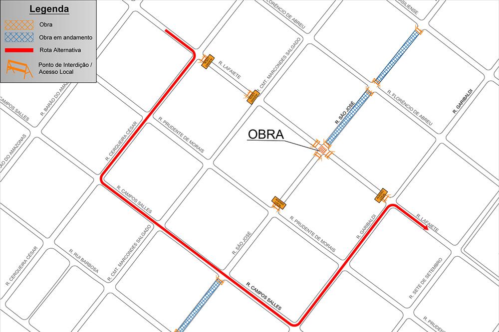 Cruzamento da São José com a Lafaiete estará interditado nesta quarta-feira